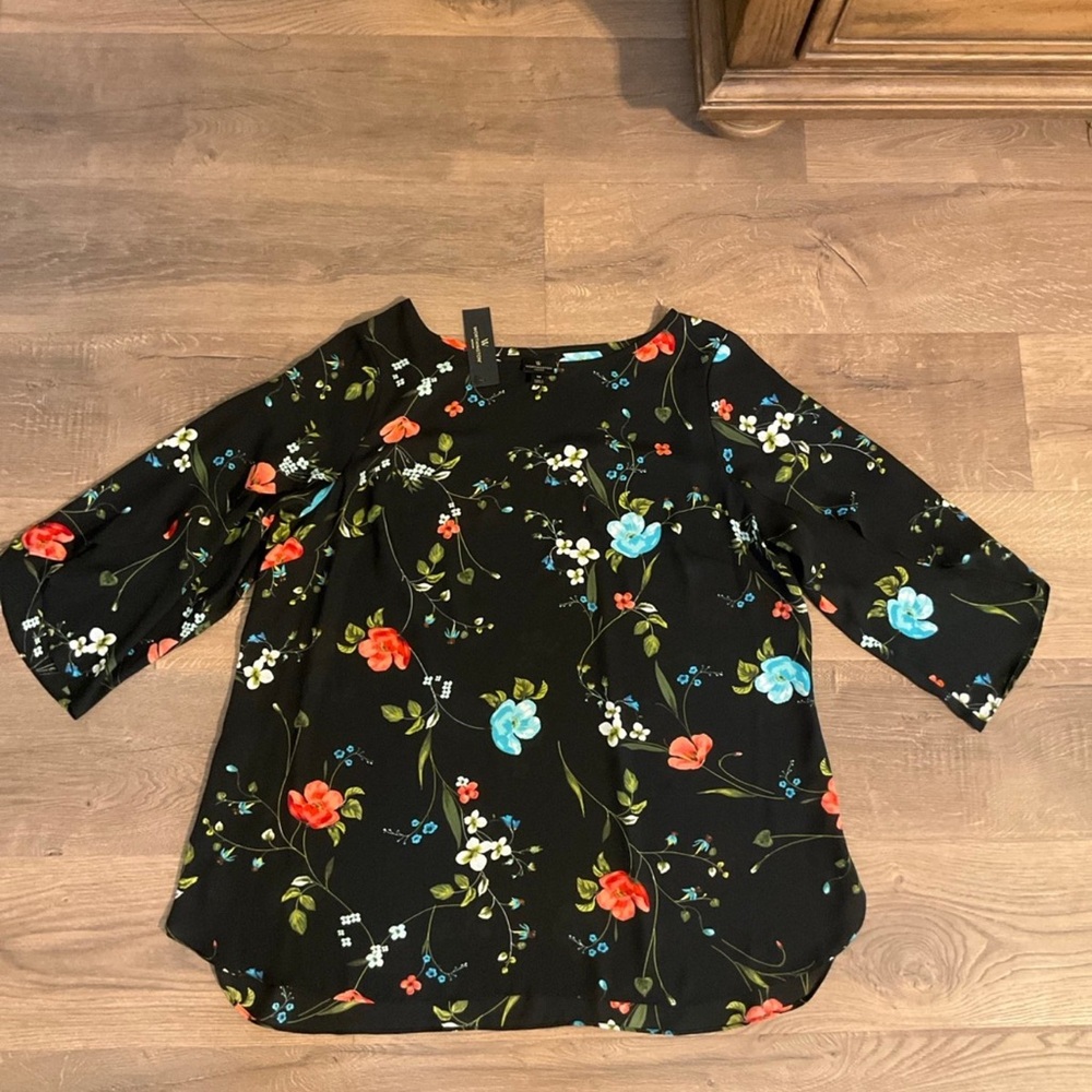 Worthington Woman black, pink, turquoise floral blouse, 1X